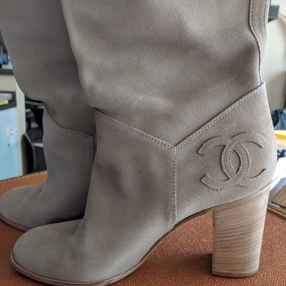 CHANEL Shoes - Chanel suede knee high heel boots, 9 to 9.5 US